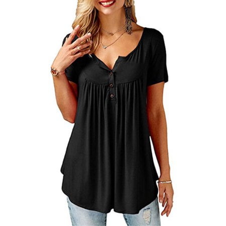 Viworld Women Summer Tunic Tops Plus Size Casual Loose Top Blouse Solid T-Shirt S-5XL