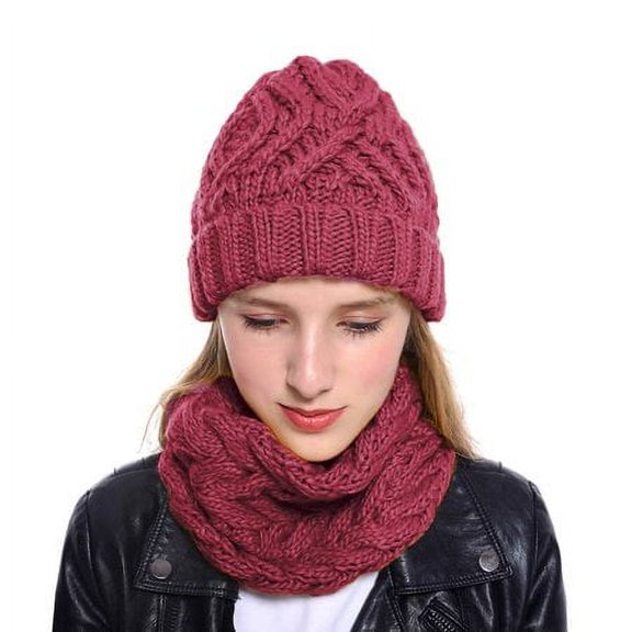 Viworld Women Winter Beanie Hat Scarf Set Thick Knitted Skull Cap Hats with Neck Warmer Set