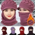 thumbnail image 1 of Viworld Women Winter Knitted Windproof Warm Beanie Cap Neck Gaiter Hat Scarf Gift Set-Light Purple, 1 of 8