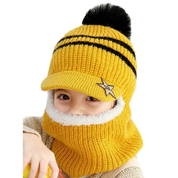 Viworld Woolen Velvet Kids Boy Girl Winter Peaked Beanie Earflap Hat Knitted Fleece Neck Warm Scarf Cap