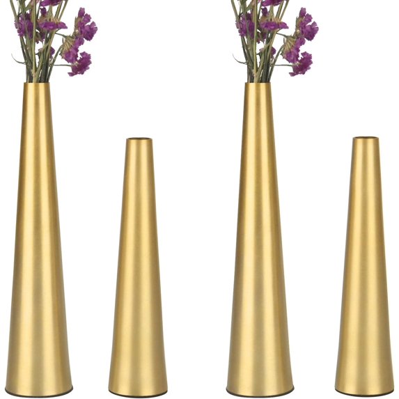 Vixdonos 10.5/8.5 inch Gold Metal Vase Small Dried Flower Vase Set of 4 Taper Vase for Wedding Table Centerpiece Decorations, Home Decor