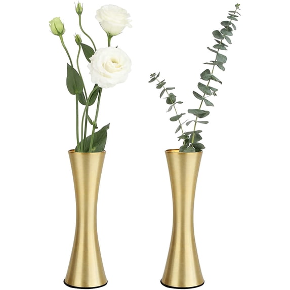 ABCISI 6.7 inch Brass-Toned Metal Vase Small Flower Vase Set of 2 Modern Decorative Vase for Home Decor, Wedding or Gift(Gold)