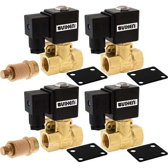 Vixen Air 1/2" NPT Air Ride Suspension High Flow Electric Air Valve (Solenoid) 250 PSI (4-Pack) with Two 1/2" Flow/Dump Control Valves VXF4012M-4