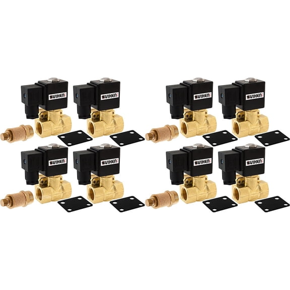 Vixen Air 1/2" NPT Air Ride Suspension High Flow Electric Air Valve (Solenoid) 250 PSI (8-Pack) with Four 1/2" Flow/Dump Control Valves VXF4012M-8