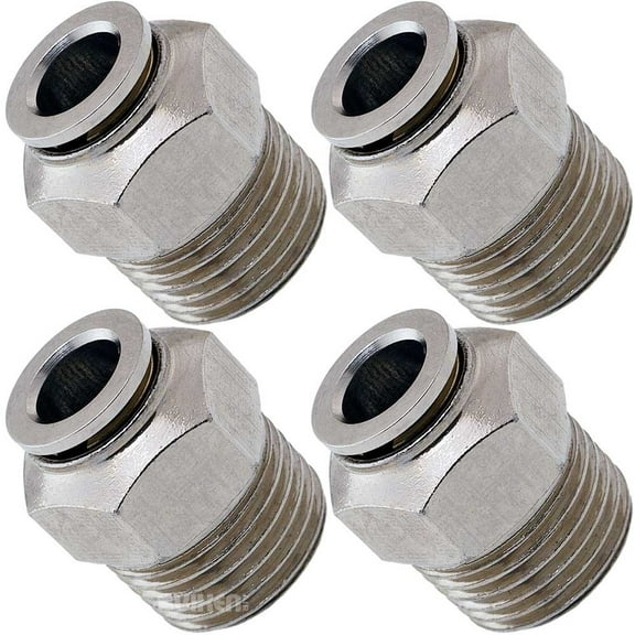 Vixen Air 1/2" NPT Male Push to Connect (PTC) Straight Pneumatic Fitting for 3/8" OD Hose - Bundle of four fittings VXA7123-4