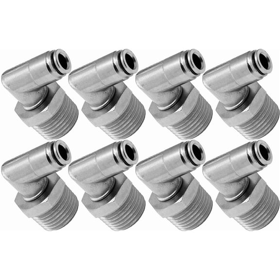 Vixen Air 1/2" NPT Male to Push to Connect (PTC) for 1/4" OD Hose Swivel Elbow (8-Pack) VXA2124-8