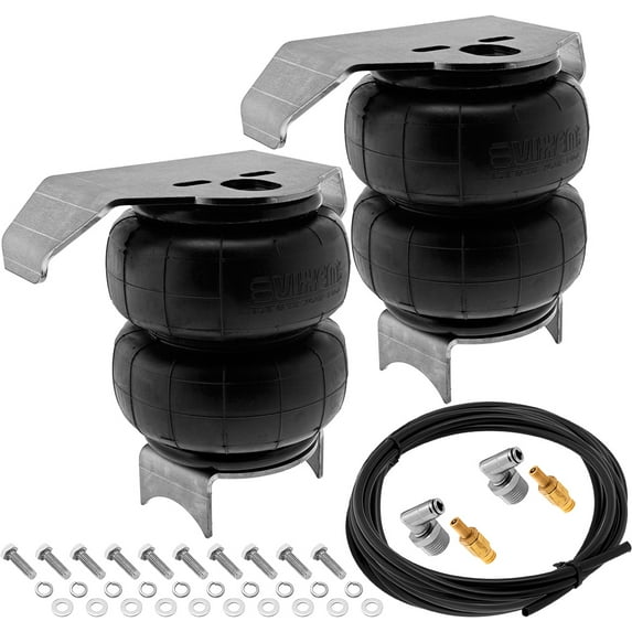 Vixen Air 1/2" NPT Single Air Port Suspension Air Spring/Air Bags with Internal Bump Stop, Universal Brackets, Fittings, Schrader Valves and 20FT Hose VXD2614SS/BB