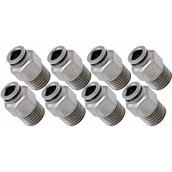 Vixen Air 1/4" NPT Male Push to Connect (PTC) Straight Pneumatic Fitting for 1/4" OD Hose - Bundle of eight fittings VXA7141-8