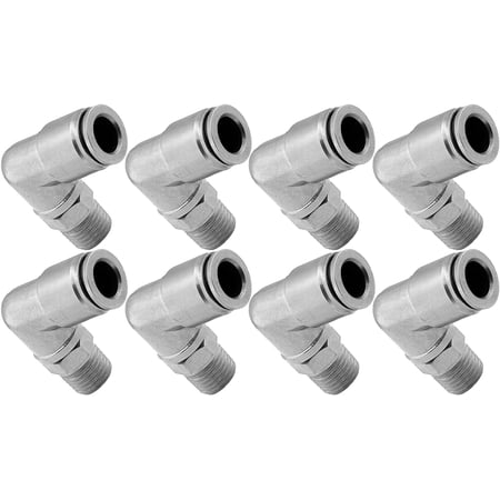 Vixen Air 1/4" NPT Male to Push to Connect (PTC) for 3/8" OD Hose Swivel Elbow - Bundle of eight fittings VXA2438-8