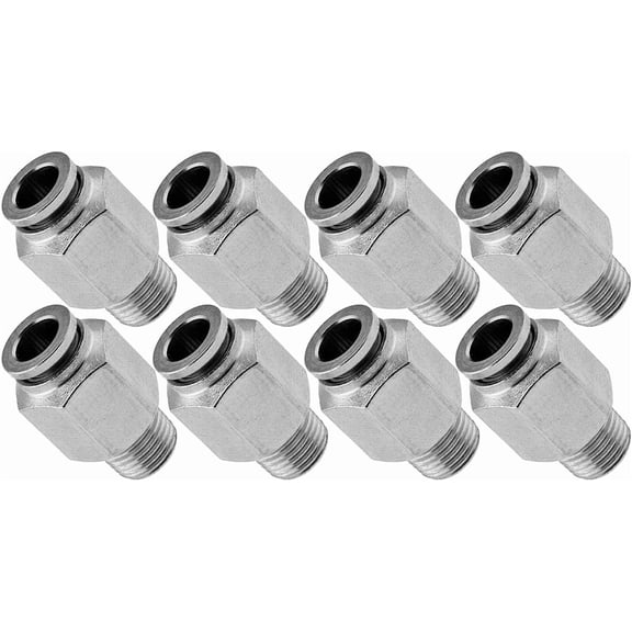 Vixen Air 1/8" NPT Male Push to Connect (PTC) Straight Pneumatic Fitting for 1/4" OD Hose - Bundle of eight fittings VXA7181-8