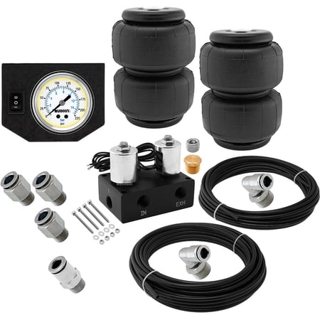 Vixen Air 2 Valve Suspension Manifold with Two 2500 Air Springs, One Single Needle White Gauge Panel, 3/8" OD Hose 50 FT, 1/4" OD Hose 35 FT and Fittings VXF1CM0125W