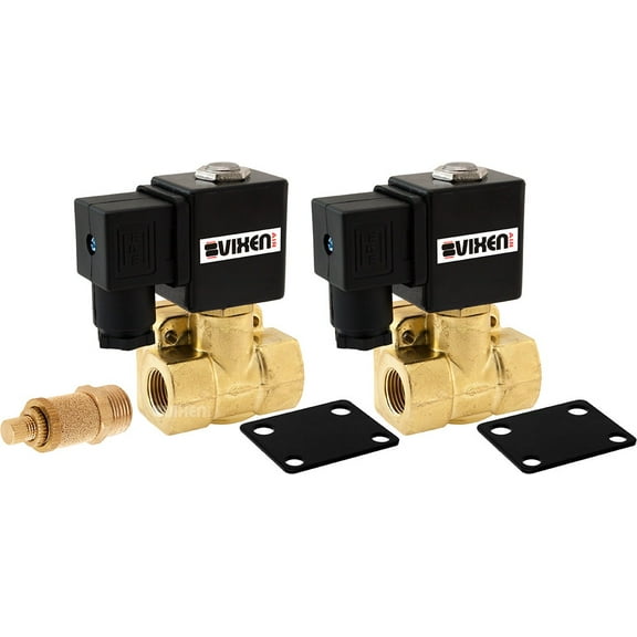 Vixen Air 3/8" NPT Air Ride Suspension High Flow Electric Air Valve (Solenoid) 250 PSI (2-Pack) with One 3/8" Flow/Dump Control Valve VXF4038M-2