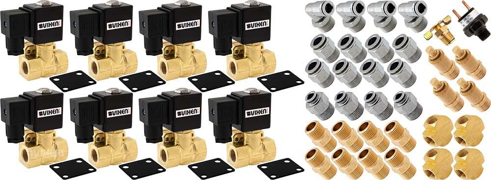 Vixen Air 3/8" NPT Air Ride Suspension High Flow Electric Air Valve Solenoid 250 Psi 2 Pack With One 3 8 Flow Dump Control Valve Vxf4038m 2