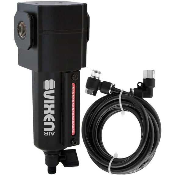 Vixen Air 3/8" NPT Aluminum Air Filter/Water Trap/Separator for Air Ride/Suspension/Air Tools w/Remote Drain Kit Black VXF3938BR