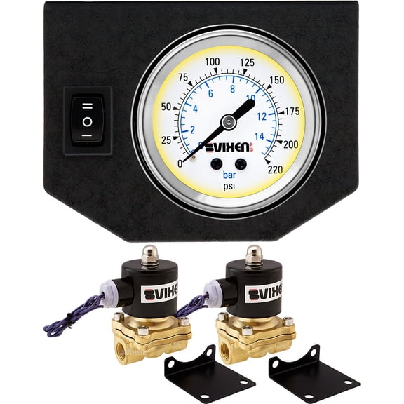 Vixen Air 3/8" NPT Electric Air Valve (Solenoid) 210PSI 12V (2-Pack) with 1 Single Needle Gauge/1 Switch Dash Panel Kit White VXF0G2038W