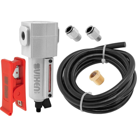 Vixen Air 3/8" NPT In-line Aluminum Air Filter (Water Trap/Separator) Silver Kit for Compressors with 3/8" or 1/4" NPT Fitting VXK3914C