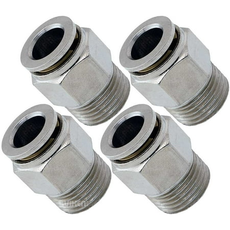 Vixen Air 3/8" NPT Male Push to Connect (PTC) Straight Pneumatic Fitting for 3/8" OD Hose Bundle of four fittings VXA7383-4
