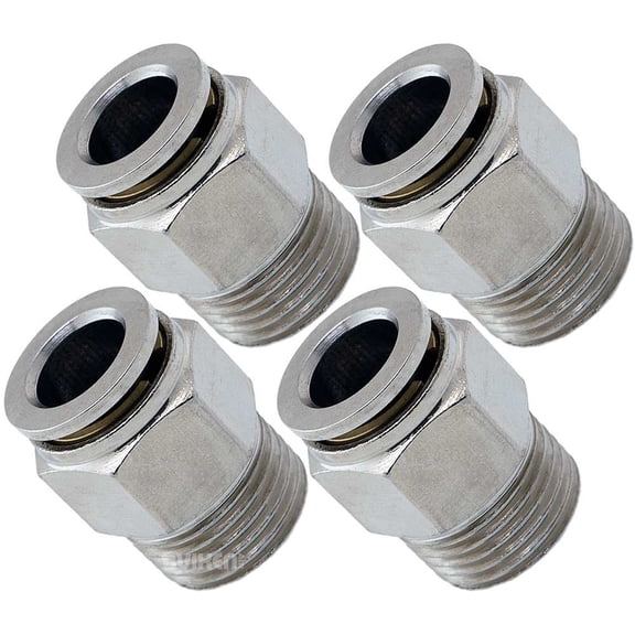 Vixen Air 3/8" NPT Male Push to Connect (PTC) Straight Pneumatic Fitting for 3/8" OD Hose Bundle of four fittings VXA7383-4