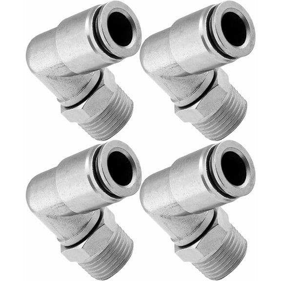 Vixen Air 3/8" NPT Male to Push to Connect (PTC) for 3/8" OD Hose Swivel Elbow - Bundle of four fittings VXA2323-4