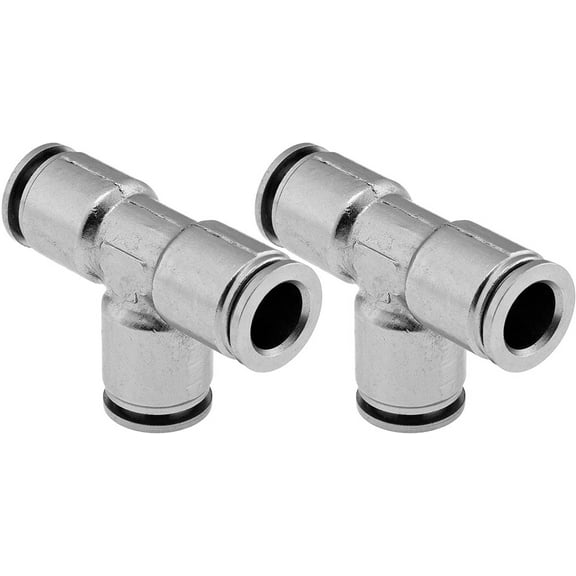 Vixen Air Push to Connect (PTC) Union/Joint Tee/3-way Pneumatic Fitting for 3/8" OD Hoses - Bundle of two fittings VXA8338-2