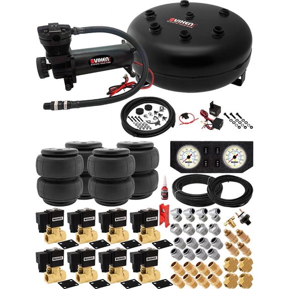 Vixen Air Suspension Kit for Truck/Car Bag/Air Ride/Spring. On Board System- 200psi Compressor, 4 Gallon Tank. For Boat Lift,Towing,Lowering,Leveling Bags,Onboard Train Horn,Semi/SUV VXX1209FW/4840B