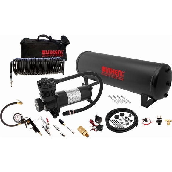 Vixen Air Suspension Kit for Truck/Car Bag/Air Ride/Spring. On Board System- 200psi Compressor, 4 Gallon Tank, Tire Inflation Kit. For Boat Lift,Towing,Lowering,Leveling Bags, Train Horn VXO4841BI