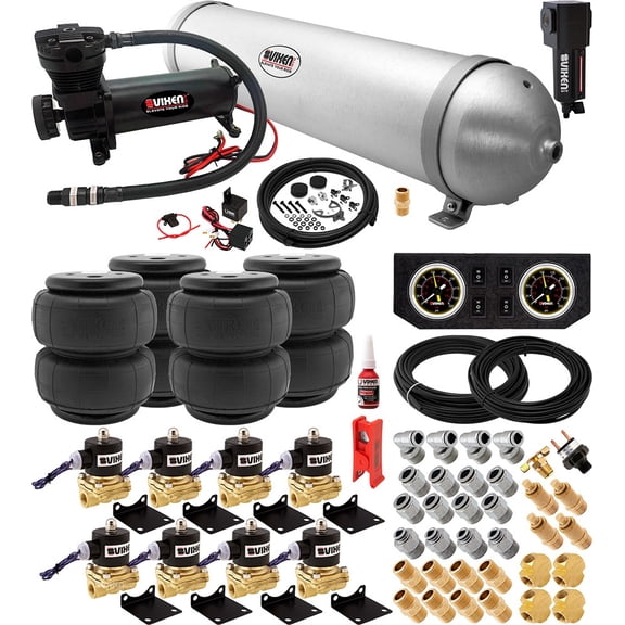 Vixen Air Suspension Kit for Truck/Car Bag/Air Ride/Spring. On Board System- 200psi Compressor, 5 Gallon Aluminum Tank. For Boat Lift,Towing,Lowering,Load Leveling Bags,Train Horn,RV VXX3804FB/4850BF