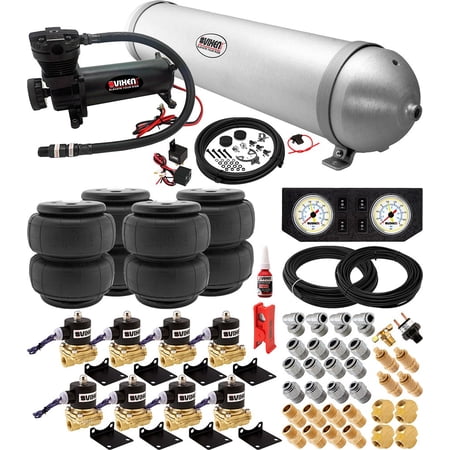 Vixen Air Suspension Kit for Truck/Car Bag/Air Ride/Spring. On Board System- 200psi Compressor, 5 Gallon Aluminum Tank. For Boat Lift,Towing,Lowering,Load Leveling Bags,Train Horn,RV VXX3804FW/4850B