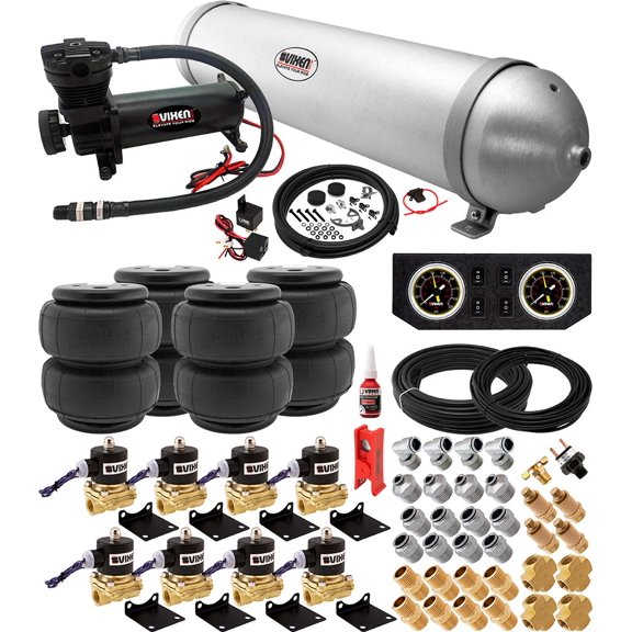 Vixen Air Suspension Kit for Truck/Car Bag/Air Ride/Spring. On Board System- 200psi Compressor, 5 Gallon Aluminum Tank. For Boat Lift,Towing,Lowering,Load Leveling Bags,Train Horn,RV VXX1208FB/4850B