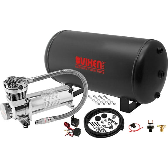 Vixen Air Suspension Kit for Truck/Car Bag/Air Ride/Spring. On Board System- 200psi Compressor, 6 Gallon Tank. For Boat Lift,Towing,Lowering,Leveling Bags,Onboard Train Horn,Semi/SUV VXO4863C