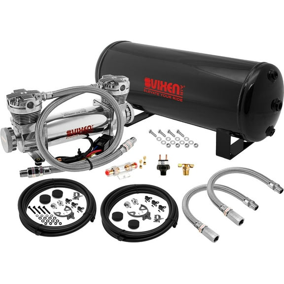 Vixen Air Suspension Kit for Truck/Car Bag/Air Ride/Spring. On Board System- 300psi Dual Cylinder Compressor, 3 Gallon Tank. For Boat Lift,Towing,Lowering,Load Leveling,Onboard Train Horn VXO8831DC