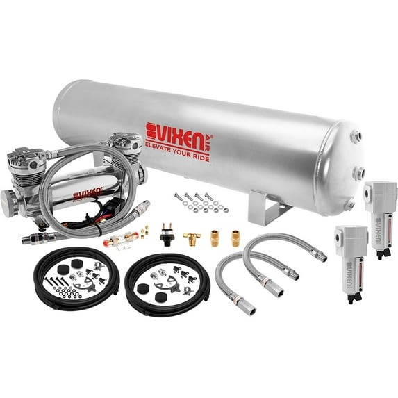 Vixen Air VortexX Suspension Kit for Truck/Car Bag/Air Ride. On Board System- 300psi Dual Cylinder Compressor, 5 Gallon Tank. For Boat Lift,Towing,Lowering,Load Leveling,Onboard Train Horn VXO8852GDCF