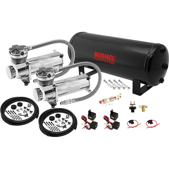 Vixen Air Suspension Kit for Truck/Car Bag/Air Ride/Spring. On Board System- Dual 200psi Compressor, 3 Gallon Tank. For Boat Lift,Towing,Lowering,Load Leveling,Bags,Onboard Train Horn VXO4831DC