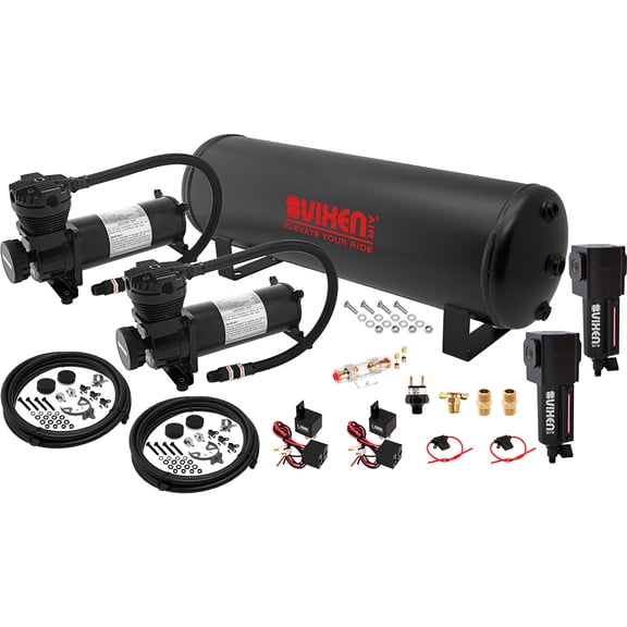 Vixen Air Suspension Kit for Truck/Car Bag/Air Ride/Spring. On Board System- Dual 200psi Compressor, 4 Gallon Tank. For Boat Lift,Towing,Lowering,Load Leveling,Bags,Onboard Train Horn VXO4841DBF