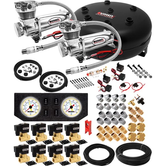 Vixen Air Suspension Kit for Truck/Car Bag/Air Ride/Spring. On Board System- Dual 200psi Compressor, 4 Gallon Tank. For Boat Lift,Towing,Lowering,Load Leveling,Onboard Train Horn VXX1209GW/4840DC