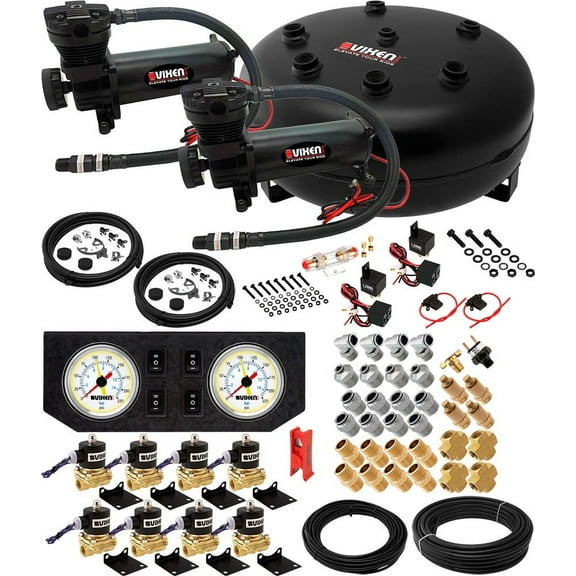Vixen Air Suspension Kit for Truck/Car Bag/Air Ride/Spring. On Board System- Dual 200psi Compressor, 4 Gallon Tank. For Boat Lift,Towing,Lowering,Load Leveling,Onboard Train Horn VXX1208H/4840DB
