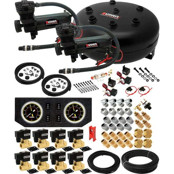 Vixen Air Suspension Kit for Truck/Car Bag/Air Ride/Spring. On Board System- Dual 200psi Compressor, 4 Gallon Tank. For Boat Lift,Towing,Lowering,Load Leveling,Onboard Train Horn VXX1209GB/4840DB