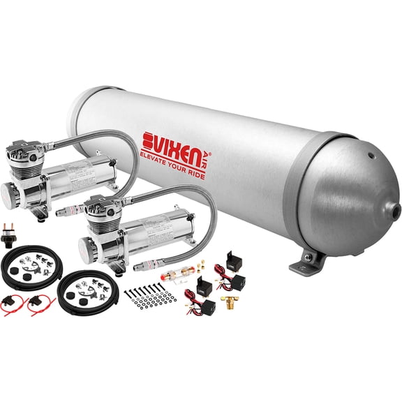 Vixen Air Suspension Kit for Truck/Car Bag/Air Ride/Spring. On Board System- Dual 200psi Compressor, 5 Gallon Aluminum Tank. For Boat Lift,Towing,Lowering,Load Leveling,Bags,Train Horn VXO4850DC