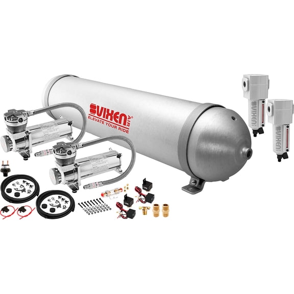 Vixen Air Suspension Kit for Truck/Car Bag/Air Ride/Spring. On Board System- Dual 200psi Compressor, 5 Gallon Aluminum Tank. For Boat Lift,Towing,Lowering,Load Leveling,Bags,Train Horn VXO4850DCF