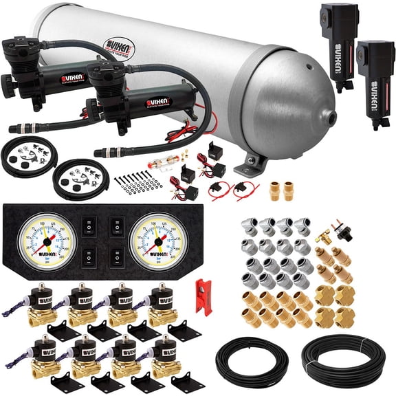 Vixen Air Suspension Kit for Truck/Car Bag/Air Ride/Spring. On Board System- Dual 200psi Compressor, 5 Gallon Aluminum Tank. For Boat Lift,Towing,Lowering,Load Leveling,Train Horn VXX1208GW/4850DBF