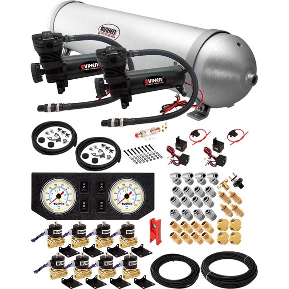 Vixen Air Suspension Kit for Truck/Car Bag/Air Ride/Spring. On Board System- Dual 200psi Compressor, 5 Gallon Aluminum Tank. For Boat Lift,Towing,Lowering,Load Leveling,Train Horn VXX3804GW/4850DB