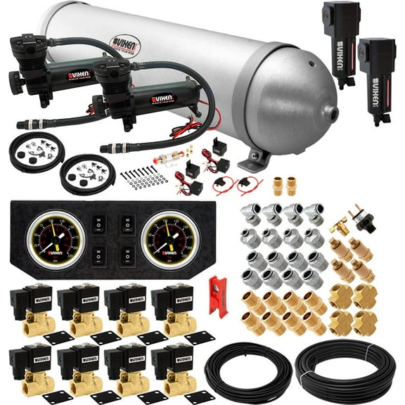 Vixen Air Suspension Kit for Truck/Car Bag/Air Ride/Spring. On Board System- Dual 200psi Compressor, 5 Gallon Aluminum Tank. For Boat Lift,Towing,Lowering,Load Leveling,Train Horn VXX1209GB/4850DBF