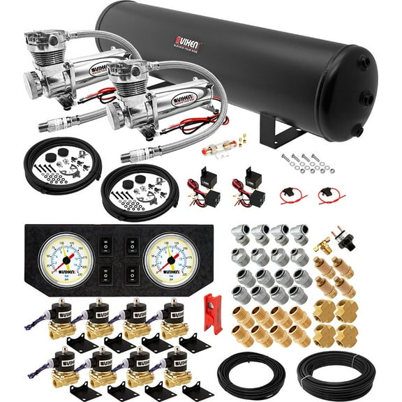 Vixen Air Suspension Kit for Truck/Car Bag/Air Ride/Spring. On Board System- Dual 200psi Compressor, 5 Gallon Tank. For Boat Lift,Towing,Lowering,Load Leveling,Onboard Train Horn VXX1208GW/4852DC