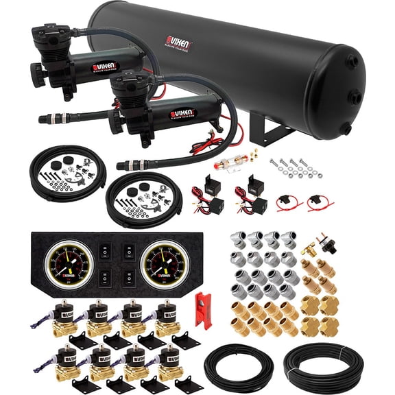 Vixen Air Suspension Kit for Truck/Car Bag/Air Ride/Spring. On Board System- Dual 200psi Compressor, 5 Gallon Tank. For Boat Lift,Towing,Lowering,Load Leveling,Onboard Train Horn VXX1208GB/4852DB