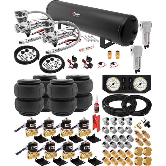 Vixen Air Suspension Kit, 200 PSI Compressors, 5 Gallon Tank, 4 Air Bags