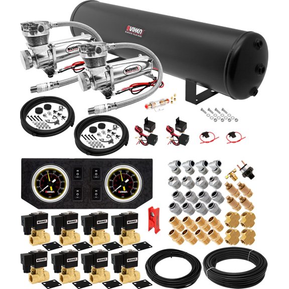 Vixen Air Suspension Kit for Truck/Car Bag/Air Ride/Spring. On Board System- Dual 200psi Compressor, 5 Gallon Tank. For Boat Lift,Towing,Lowering,Load Leveling,Onboard Train Horn VXX1209GB/4852DC