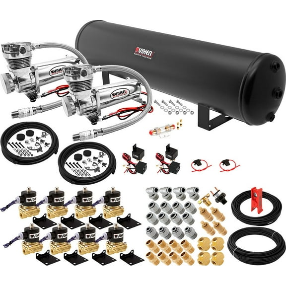 Vixen Air Suspension Kit for Truck/Car Bag/Air Ride/Spring. On Board System- Dual 200psi Compressor, 5 Gallon Tank. For Boat Lift,Towing,Lowering,Load Leveling,Onboard Train Horn VXX3804H/4852DC