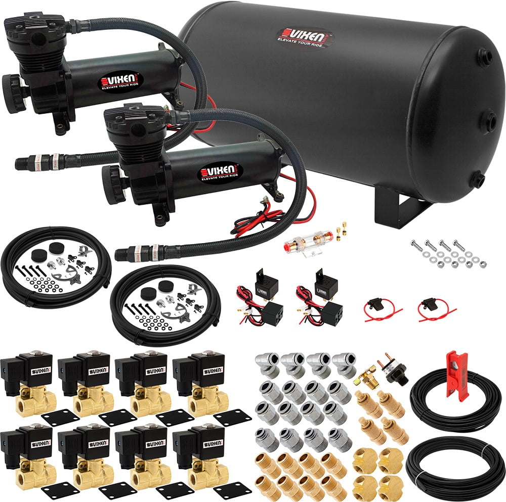Vixen Air Suspension Kit For Truck/Car Bag/Air Ride/Spring. On Board System Dual 200psi Compressor 6 Gallon Tank Boat Lift Towing Lowering Load Leveling Onbo - View #6