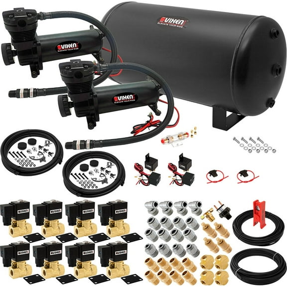 Vixen Air Suspension Kit for Truck/Car Bag/Air Ride/Spring. On Board System- Dual 200psi Compressor, 6 Gallon Tank. For Boat Lift,Towing,Lowering,Load Leveling,Onboard Train Horn VXX3805H/4863DB