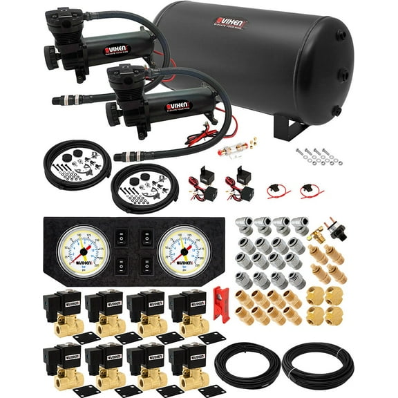Vixen Air Suspension Kit for Truck/Car Bag/Air Ride/Spring. On Board System- Dual 200psi Compressor, 6 Gallon Tank. For Boat Lift,Towing,Lowering,Load Leveling,Onboard Train Horn VXX3805GW/4863DB